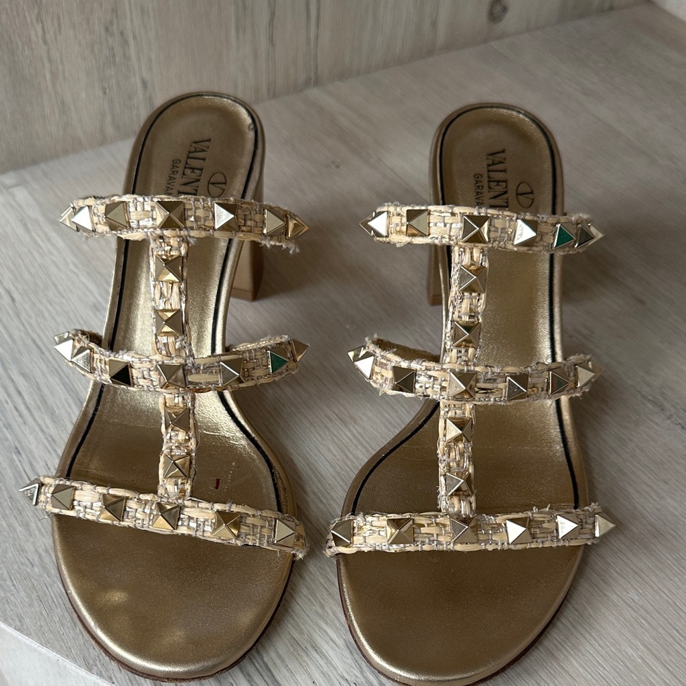 Valentino Rockstud Caged Block-Heel slide sandals